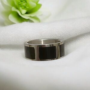 Black & Silver Stainless Steel Ring Size 6.5
